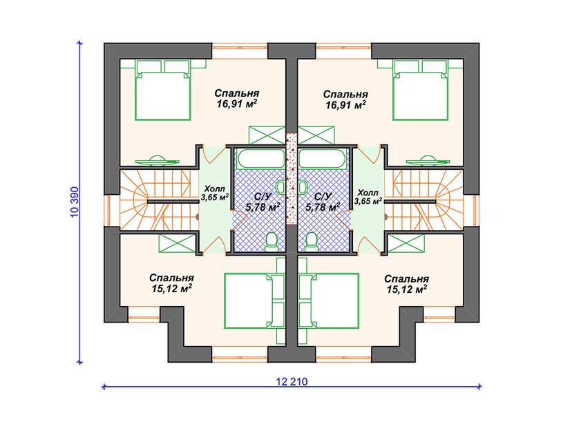 Дом из керамического блока VK012 "Манти" c 6 спальнями план второго этажа