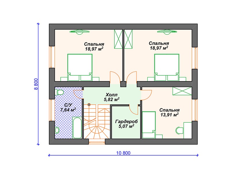 Каркасный дом 11x14 с котельной, террасой, мансардой – проект V010 "Ордевиль" план мансардного этажа