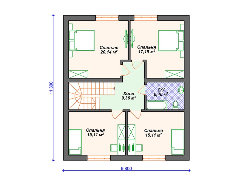 Дом из керамического блока VK031 "Шэридан" c 5 спальнями план мансардного этажа