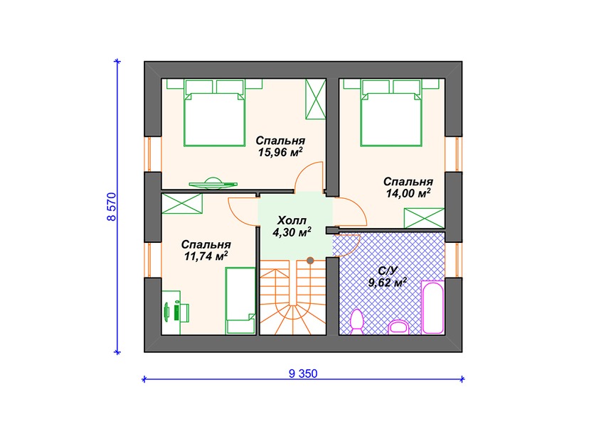 Дом из керамического блока VK009 "Айкен" c 4 спальнями план мансардного этажа