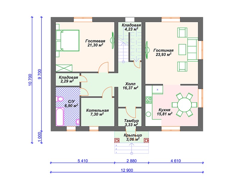 Дом из керамического блока VK016 "Дарлингтон" c 4 спальнями план первого этаж