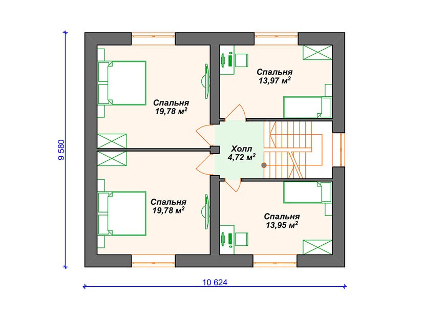 Каркасный дом 11x15 с котельной, гаражом – проект V027 "Коди" план второго этажа