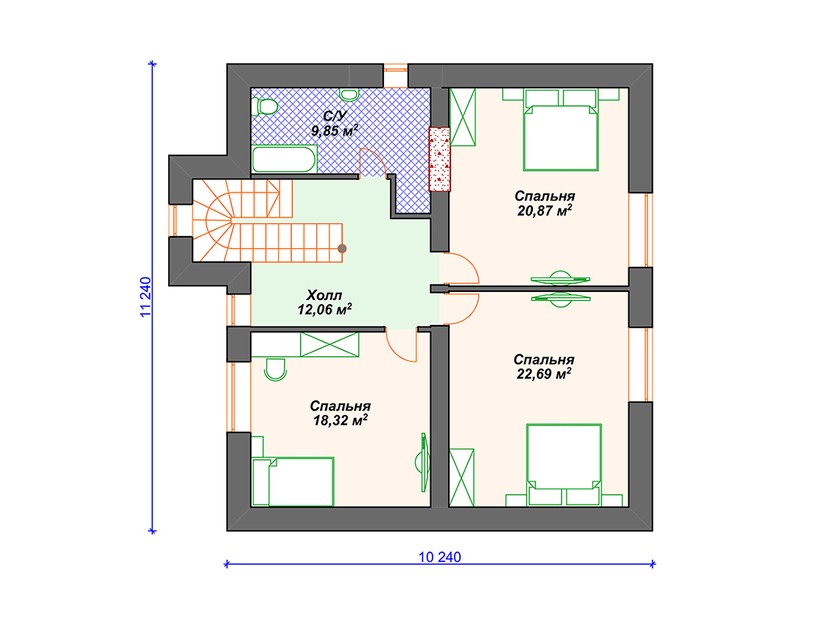 Дом из керамического блока VK013 "Самтер" c 4 спальнями план мансардного этажа