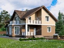 Каркасный дом с мансардой, 4 спальнями, эркером и террасой V026 "Каспер"