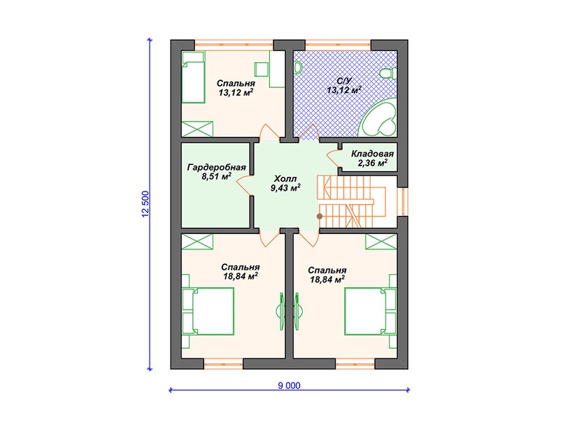 Дом из керамического блока VK024 "Кастер" c 4 спальнями план второго этажа