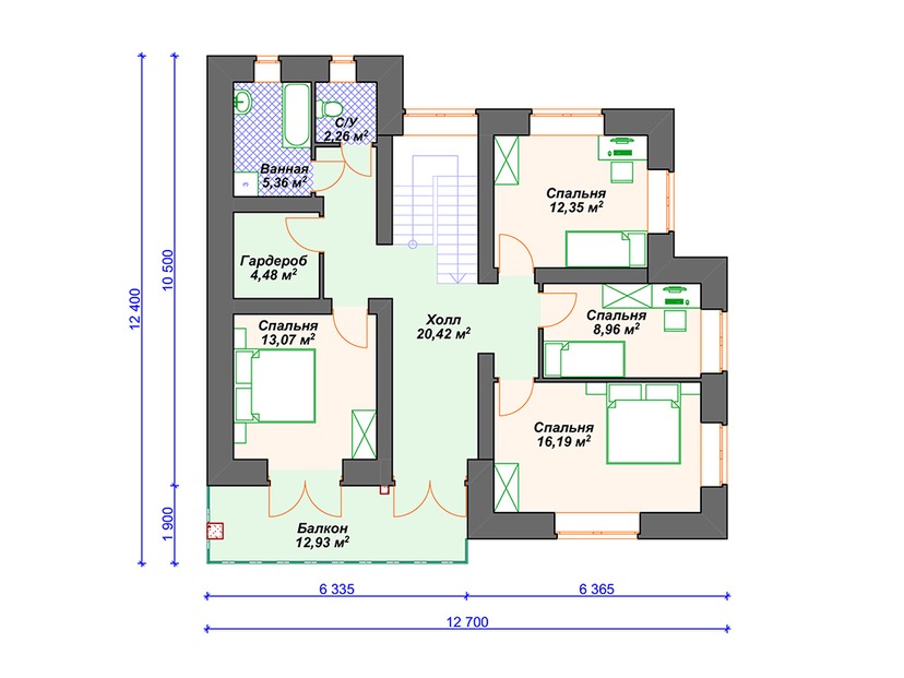 Каркасный дом 14x17 с котельной, балконом, гаражом – проект V033 "Графтон" план мансардного этажа