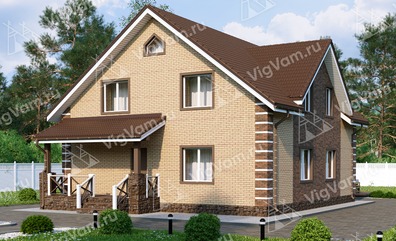 Дом из керамического блока с мансардой, 3 спальнями и террасой VK017 "Гастониа"