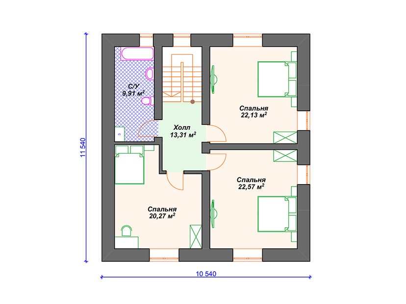 Дом из керамического блока VK017 "Гастониа" c 3 спальнями план мансардного этажа