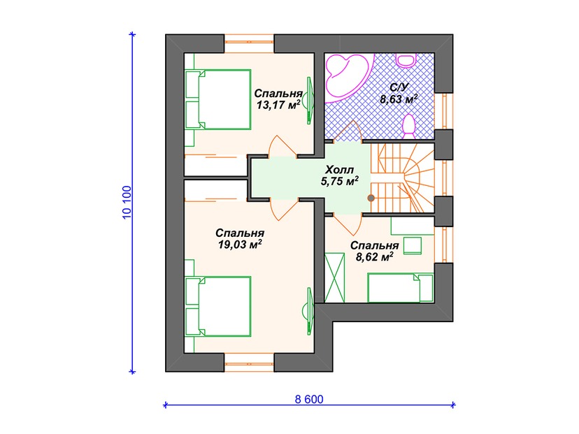 Каркасный дом 13x9 с террасой, мансардой – проект V047 "Карлис" план мансардного этажа