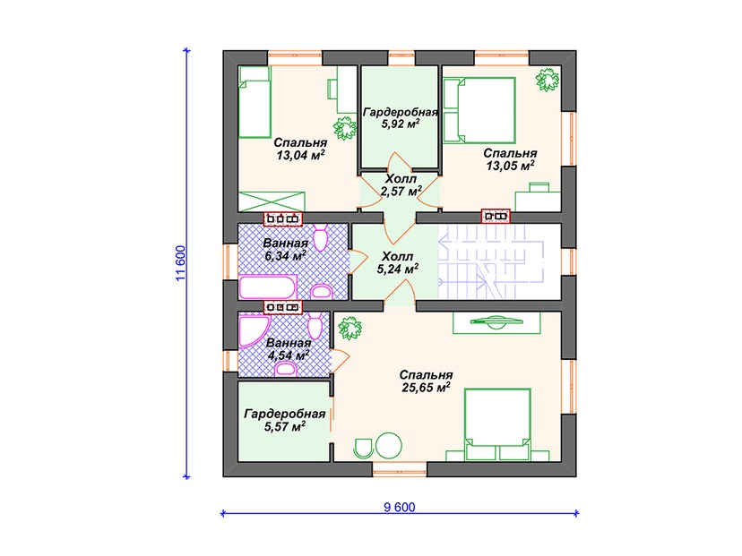 Каркасный дом 13x11 с котельной, эркером – проект V071 "Мартинс" план второго этажа