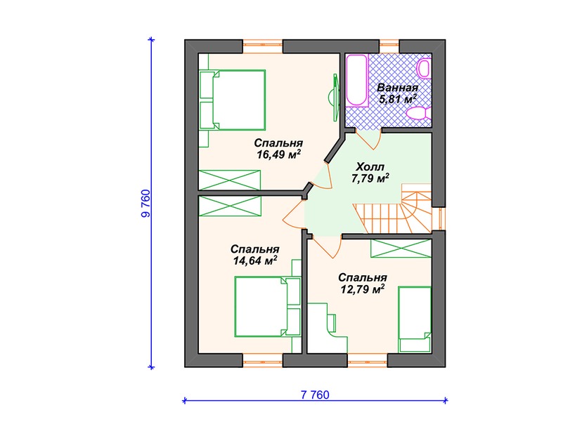 Дом из газобетона с террасой, эркером, мансардой - VG070 "Массиллон" план мансардного этажа