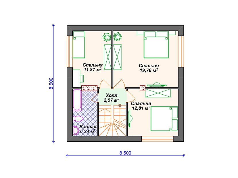 Каркасный дом 9x10 с котельной, мансардой – проект V069 "Ментор" план мансардного этажа