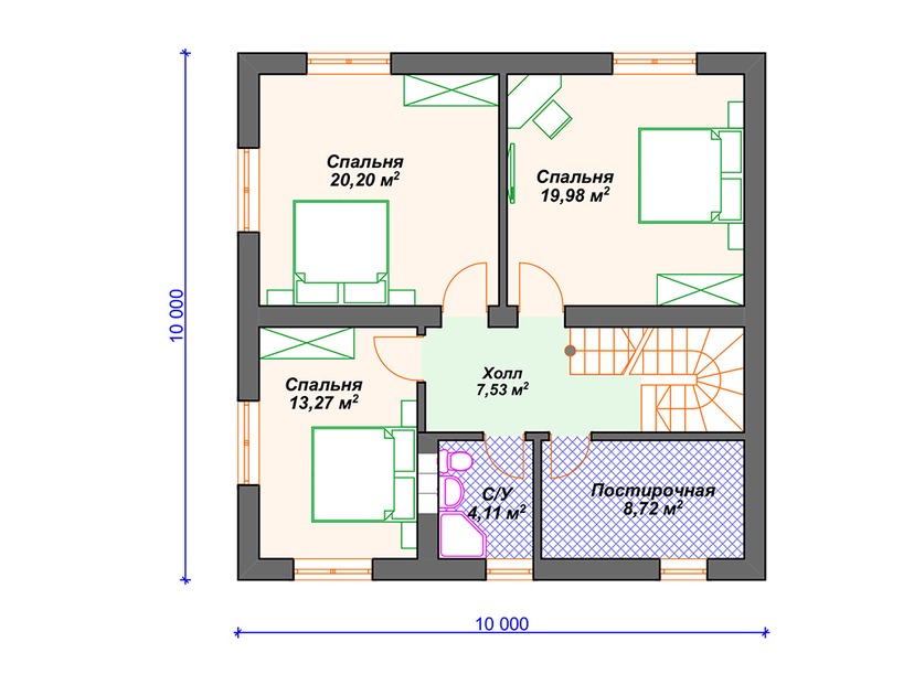 Каркасный дом 14x13 с котельной – проект V046 "Германтаун" план второго этажа