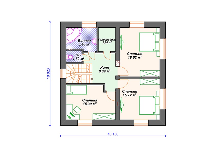 Каркасный дом 11x10 с котельной – проект V067 "Ворвингтон" план второго этажа