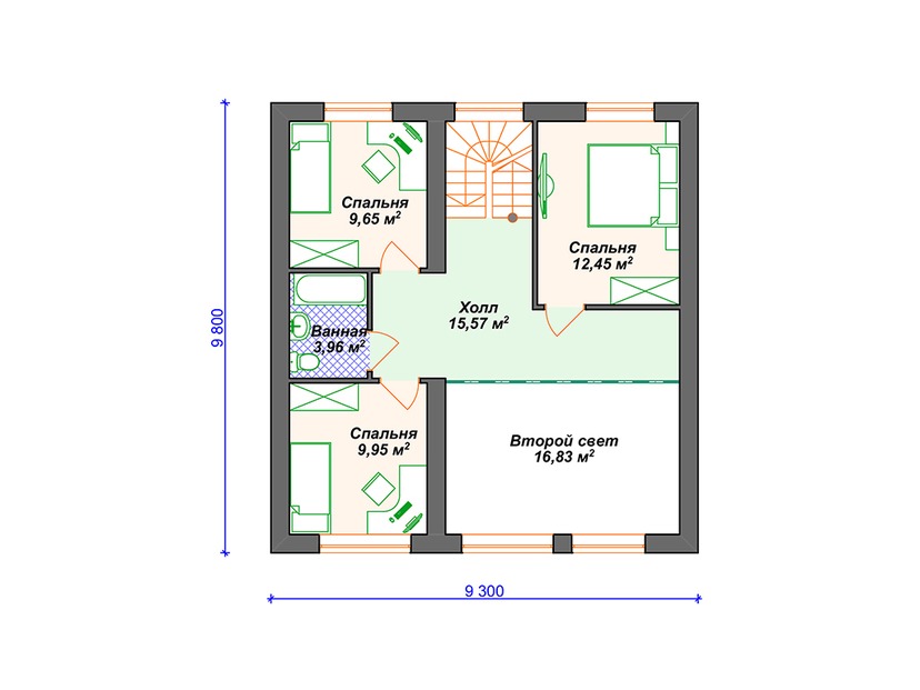 Дом из керамического блока VK064 "Альтрус" c 4 спальнями план мансардного этажа