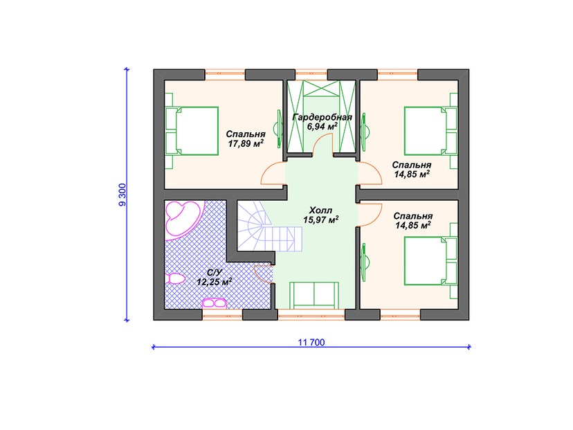 Дом из керамического блока VK043 "Хазлтон" c 4 спальнями план мансардного этажа