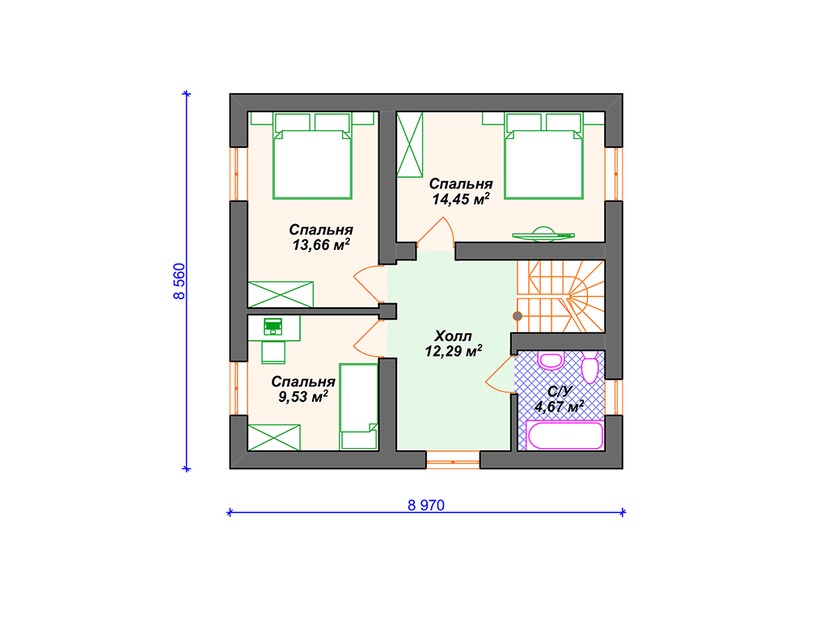 Каркасный дом 10x9 с котельной – проект V063 "Альва" план второго этажа