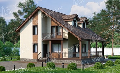 Дом из газобетона с мансардой, 3 спальнями и террасой VG062 "Бартлесвиль"