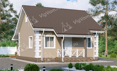 Каркасный дом с террасой и 1 спальней V061 "Кларемор" строительство в Селятино