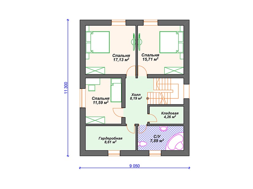 Каркасный дом 12x9 с котельной, мансардой – проект V060 "Дункан" план мансардного этажа
