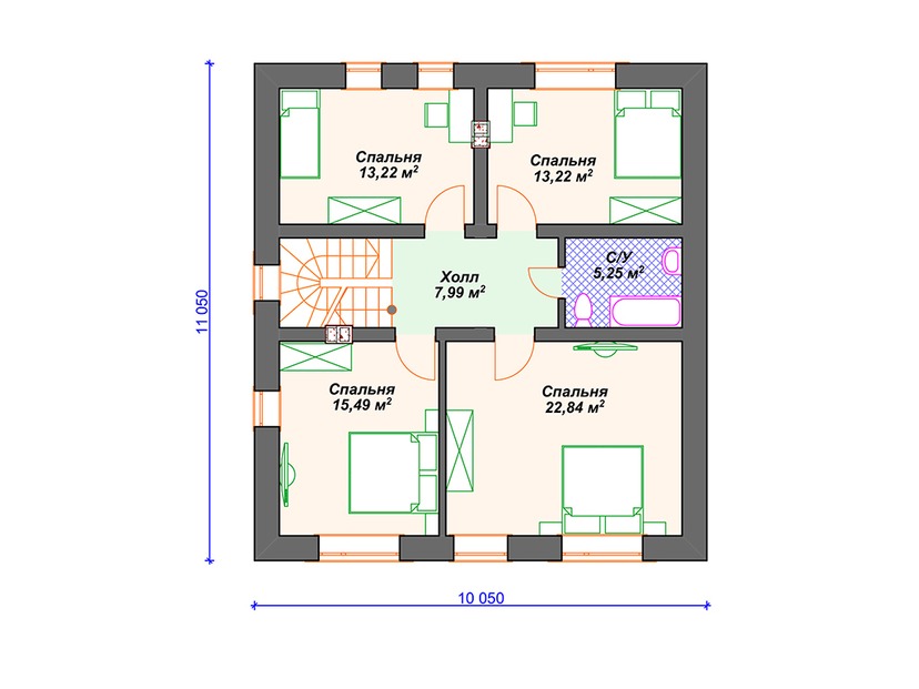 Каркасный дом 11x12 с котельной, террасой, мансардой – проект V059 "Дьюрант" план второго этажа