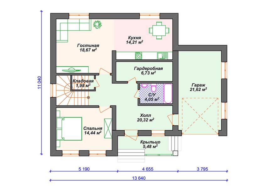 Дом из керамического блока VK039 "Скрантон" c 5 спальнями план первого этаж