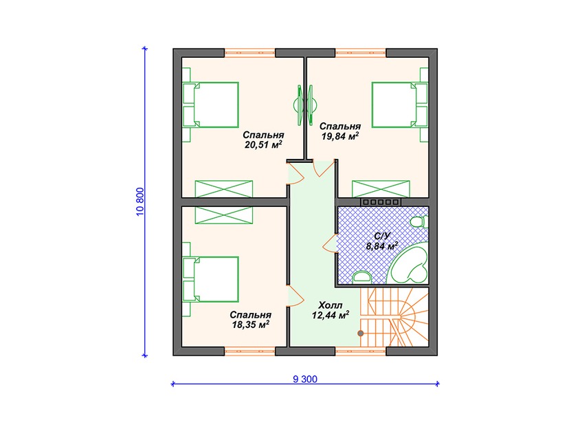 Каркасный дом 13x16 с котельной, гаражом, мансардой – проект V052 "Ридспорт" план мансардного этажа