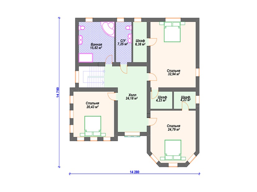 Каркасный дом 17x14 с котельной, сауной, террасой – проект V359 "Милдред" план второго этажа