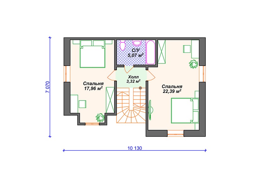 Каркасный дом 10x12 с котельной, террасой, мансардой – проект V078 "Фарго" план мансардного этажа