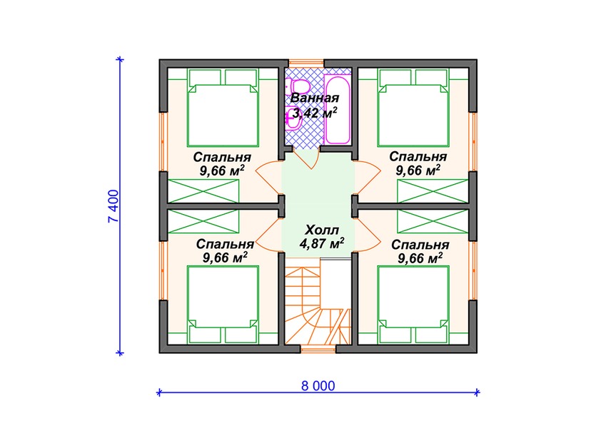 Каркасный дом 9x10 с террасой, сауной, мансардой – проект V369 "Тусон" план мансардного этажа