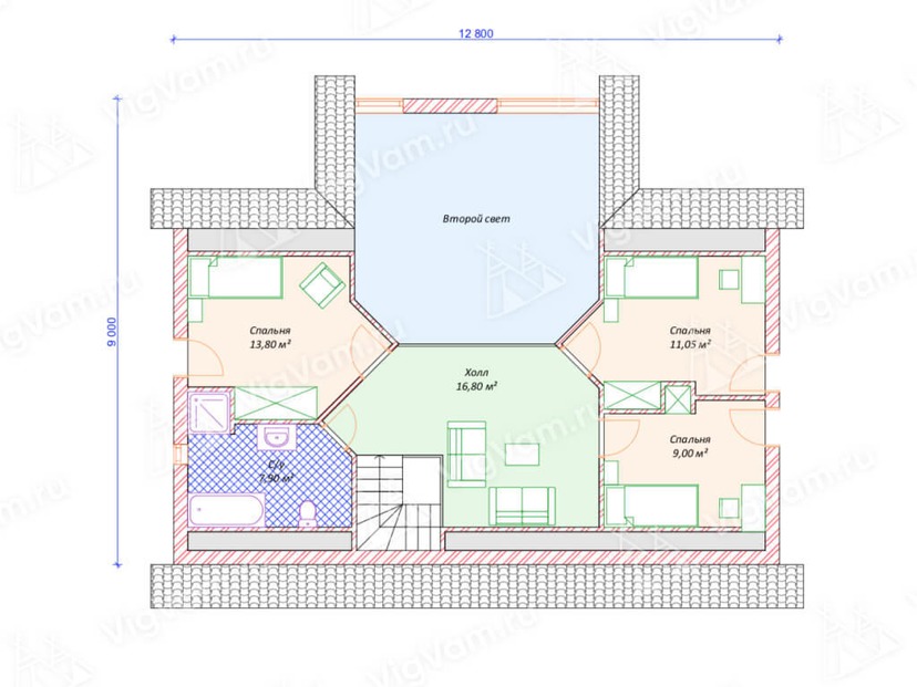 Дом из керамоблока VK471 "Медфорд" c 4 спальнями план мансардного этажа