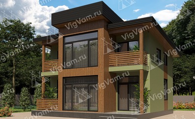Каркасный дом 9x10 с котельной, балконом, террасой – проект V474 "Барстоу" в кредит/ипотеку