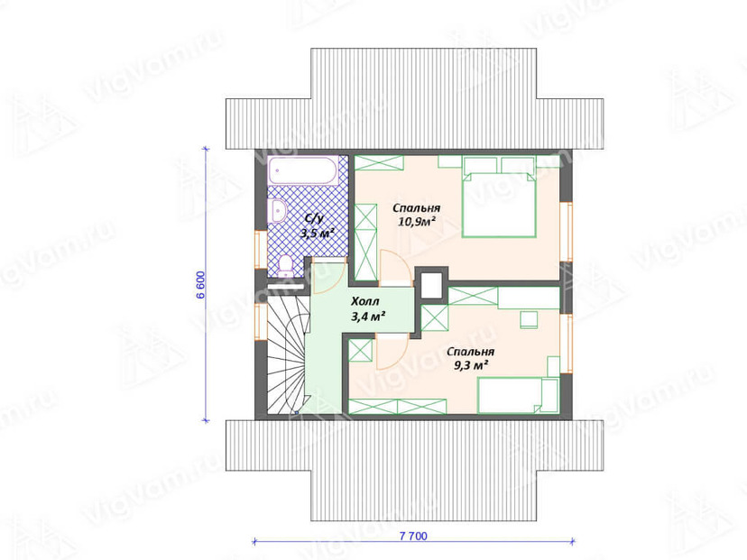 Дом из керамоблока VK484 "Квибек" c 2 спальнями план мансардного этажа