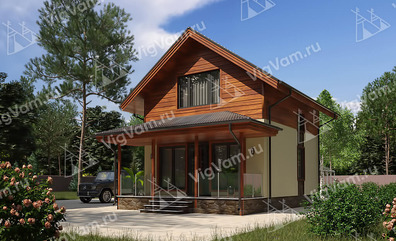 Каркасный дом 6x7 с террасой – проект V486 "Дакота" в кредит/ипотеку