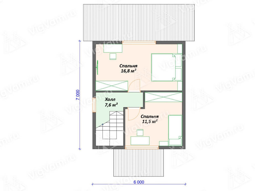 Каркасный дом 6x7 с террасой – проект V486 "Дакота" план мансардного этажа