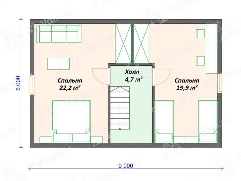 Каркасный дом 6x9  – проект V485 "Джуна" план мансардного этажа