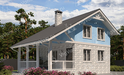 Каркасный дом 6x7 с террасой – проект V487 "Монро" в кредит/ипотеку