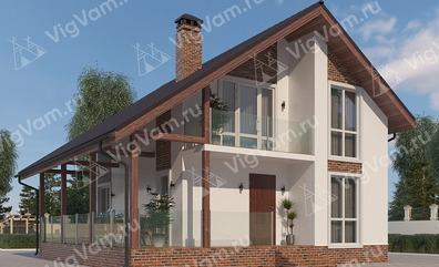 Каркасный дом с террасой и балконом "Эдмонтон" V543