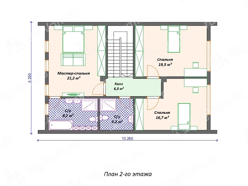 Дом из керамоблока VK558  c 4 спальнями план мансардного этажа