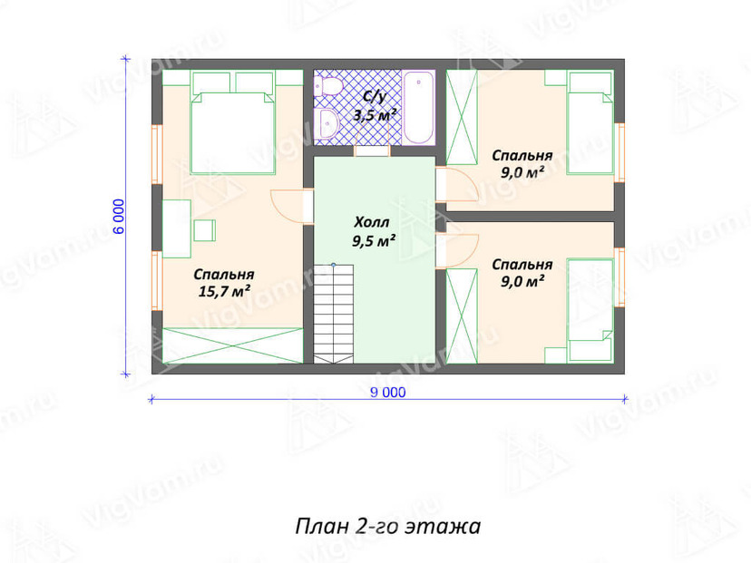 Каркасный дом 6x9 с котельной – проект V489 "Осборн 6х9" план мансардного этажа