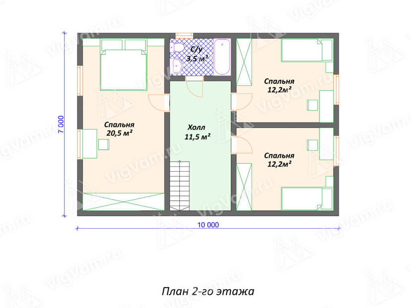 Дом из газобетонного блока с котельной - VG490 "Осборн 7х10" план мансардного этажа