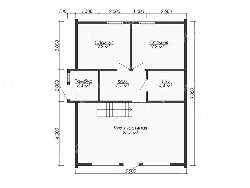 Каркасный дом 9x7  – проект V503 "Белвилл" план первого этаж