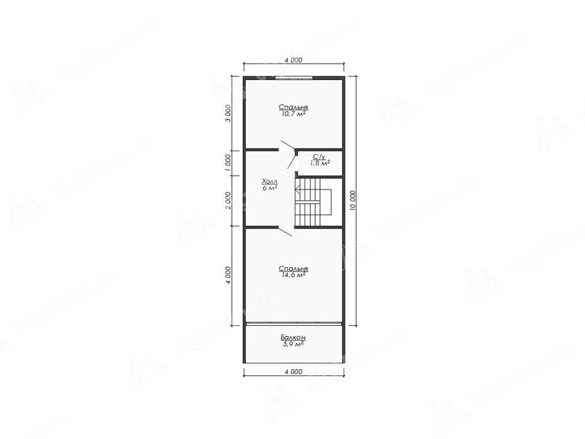 Каркасный дом 8x13 с балконом, террасой – проект V505 "Уэлленд" план мансардного этажа