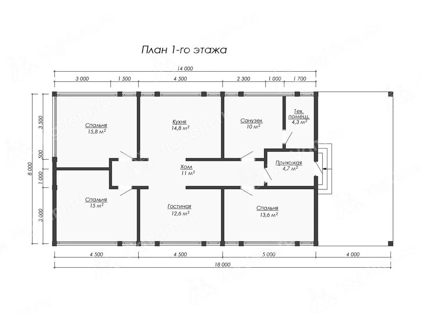 Каркасный дом 8x18 с котельной, гаражом – проект V512 "Сен-Жером" план первого этаж