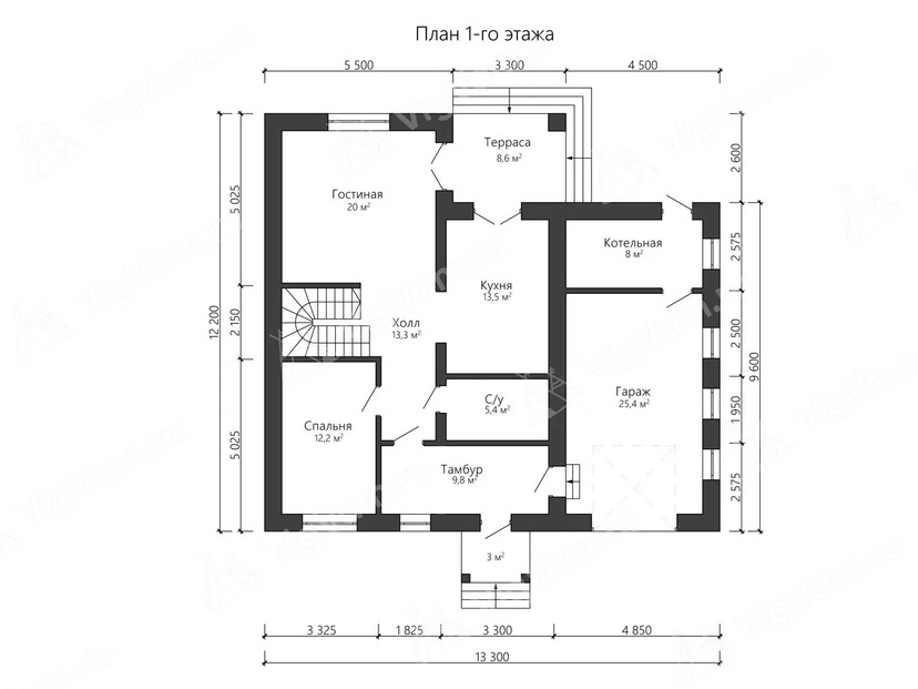 Дом из керамоблока VK518 "Питерборо" c 5 спальнями план первого этаж