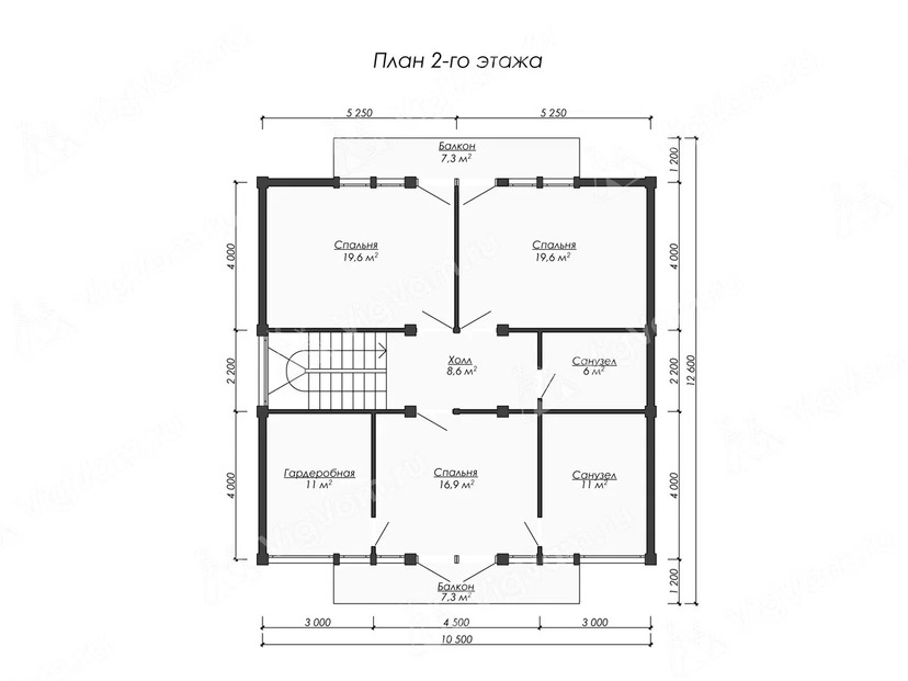 Дом из керамоблока VK513 "Сент-Джон" c 4 спальнями план второго этажа