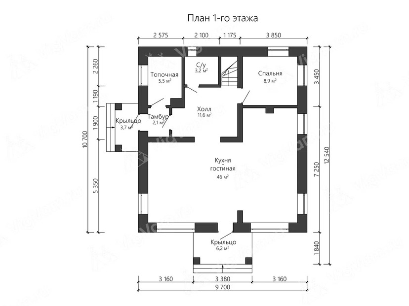 Дом из керамоблока VK519 "Летбридж" c 4 спальнями план первого этаж