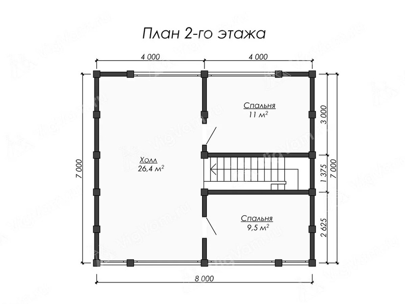 Каркасный дом 10x12 с террасой – проект V514 "Драммондвилл" план мансардного этажа