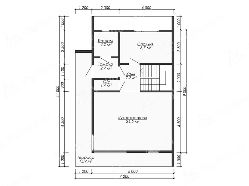 Дом из керамоблока VK510 "Норт-Бей" c 4 спальнями план первого этаж