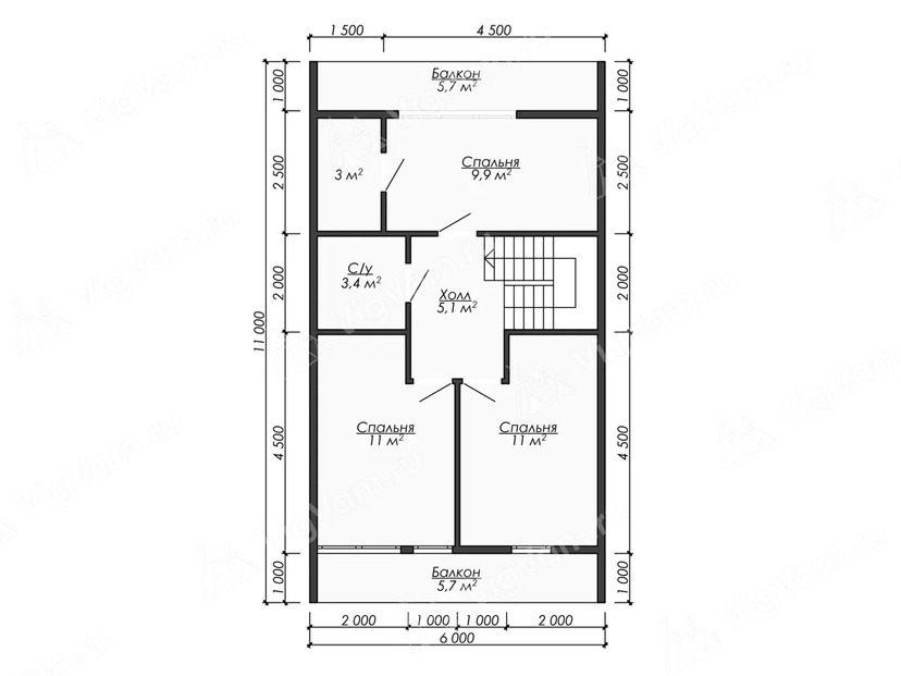 Дом из керамоблока VK510 "Норт-Бей" c 4 спальнями план мансардного этажа